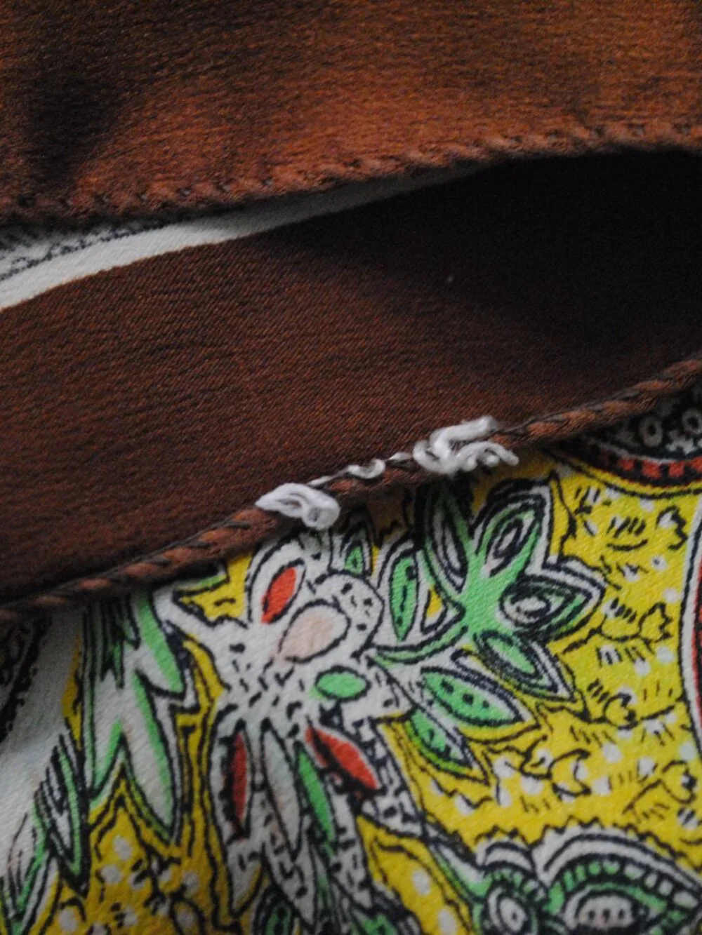 Large Vintage Brown, Yellow, & Green Floral Paisley Scarf